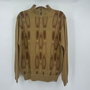 Men 90s Quarter Zip Sweater Sz M Retro Geometric Knit Neutral Dad Grunge Vintage